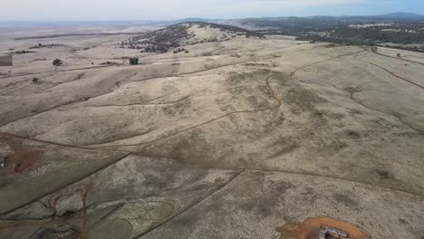 Flying-over-a-grass-field-of-Central-valley-foothills-of-the-Sierra-Nevada-mountains-in-California