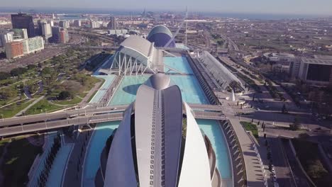 Vista-Aérea-Del-Palacio-De-Las-Artes-Reina-Sofía-En-Valencia,-España