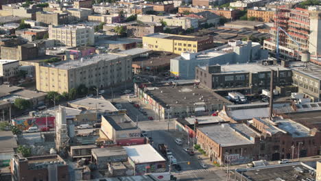 Aerial-view-of-Bushwick,-Brooklyn-on-a-summer-morning