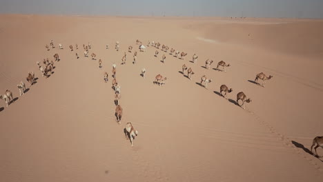 Una-Vista-Aérea-De-Una-Caravana-Cruzando-Un-Desierto.