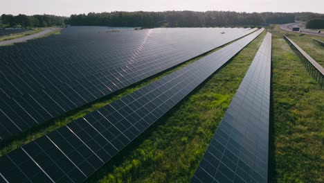 Drone-shot-of-the-biggest-solar-farm-in-Sweden-outside-Strängnäs,-Stockholm