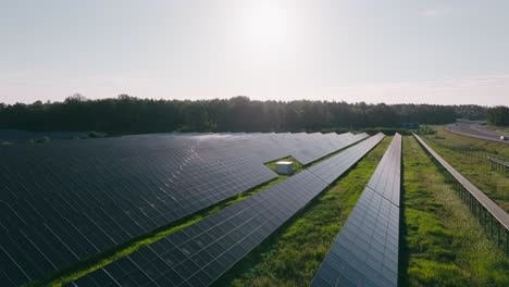 Drone-shot-of-the-biggest-solar-farm-in-Sweden-outside-Strängnäs,-Stockholm