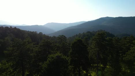 Horizontes-De-Bosques-Y-Montañas-Al-Anochecer,-Un-Hermoso-Paisaje-En-Estado-Salvaje,-Viviendo-En-La-Naturaleza.