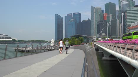 Spaziergänger-Und-Jogger-Vor-Dem-Hintergrund-Der-Skyline