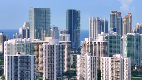 Crowded-Skyscrapers-in-downtown-of-Hallendale-Beach-City-during-sunny-day