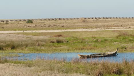 Altes-Hölzernes-Fischerboot-In-Einem-Lebensraum-An-Einer-Flussmündung