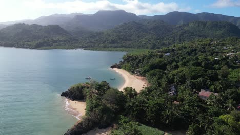 Aerial-scenic-seascape-in-India-sea-ocean-water-Mohéli-or-Mwali,-part-of-the-Union-of-the-Comoros-at-sunset