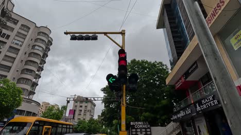 In-Der-Starken-Regen-Ampel-Gesehen