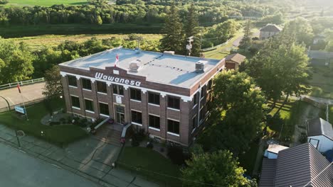 Drone-Orbit-of-Historic-Wawanesa-Insurance-Building-at-Golden-Hour