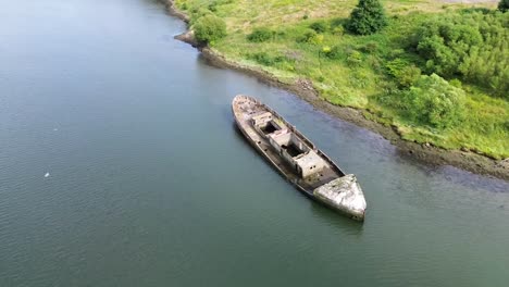 Aerial-drone-orbit-of-Cretehawser-Concrete-Shipwreck-on-banks-of-River-Wear