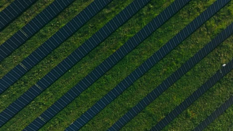 Top-down-drone-shot-of-the-biggest-solar-farm-in-Sweden-outside-Strängnäs,-Stockholm