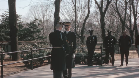 Soldiers-in-Full-Dress-Uniform-at-Military-Ceremony,-Arlington-Cemetery,-1950s