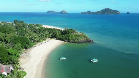 aerial-scenic-tropical-beach-island-seascape-in-Indian-Ocean-blue-waters-of-the-Mozambique-Channel,-Mohéli-or-Mwali,-part-of-the-Union-of-the-Comoros