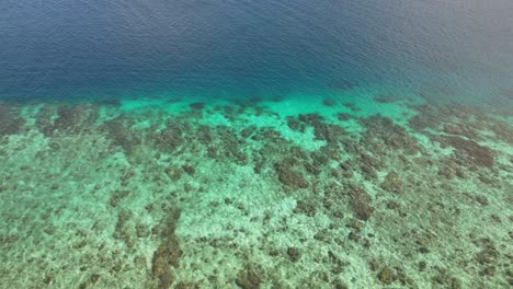 Vista-Aérea-De-Arriba-Hacia-Abajo-Del-Mar-Del-Océano-Índico,-Aguas-Cristalinas-Y-Prístinas-Con-Un-Dron-Que-Revela-Un-Increíble-Paisaje-De-Arrecifes-De-Coral-En-Mohéli-O-Mwali,-Parte-De-La-Unión-De-Las-Comoras