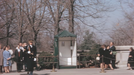 People-and-Soldiers-at-Solemn-Military-Ceremony,-Arlington-Cemetery,-1950s