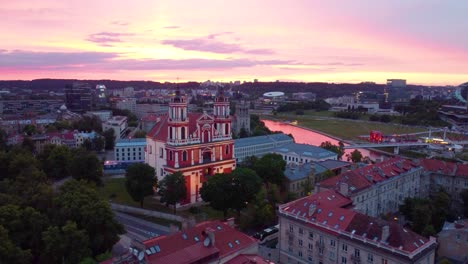 Aerial-view-of-Vilnius-Lithuania,-Church-of-St