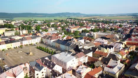 Flying-On-The-Old-Town-Square-Of-Novy-Jicin-City-In-Czech-Republic