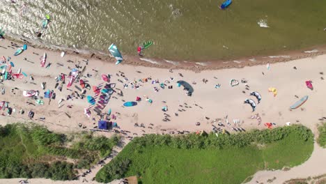 Top-down-view-of-busy-beach-in-Poland