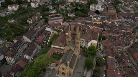 Kollegienkirche-Neuenburg-Switzerland-reformed-gothic-style-church-aerial