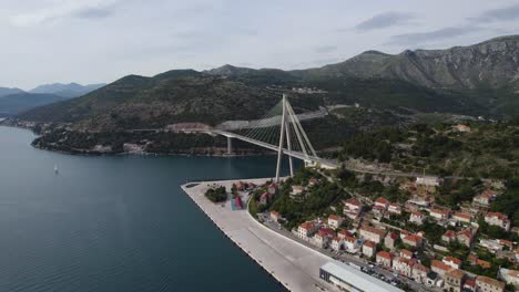 Aerial-view-of-Franjo-Tudjman-cable-stayed-bridge-in-Dubrovnik,-Croatia