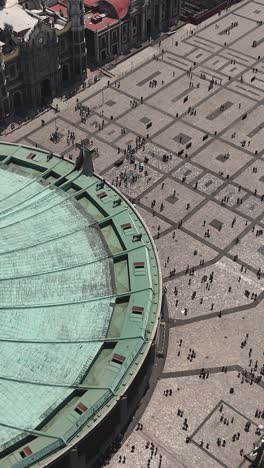 Aerial-view-of-the-Basilica-of-Guadalupe's-rooftop,-vertical-mode