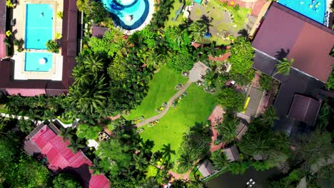 Resort-In-Manuel-Aerial-Descend-Above-Park-And-Pools