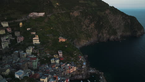 Aerial-View-Of-Village-Of-Riomaggiore-In-Cinque-Terre,-La-Spezia,-Italy