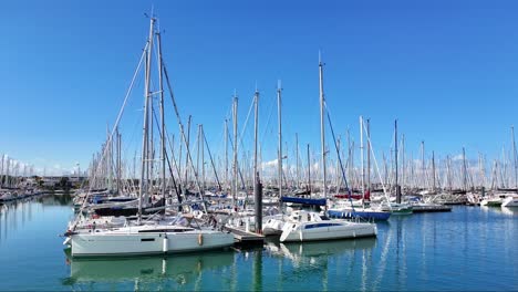 Some-sailboats-in-standby-mode-at-the-harbor-of-Les-Minimes,-La-Rochelle,-France