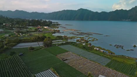 Kintamani-fishing-industry,-Indonesian-commercial-seafood-trade,-aerial