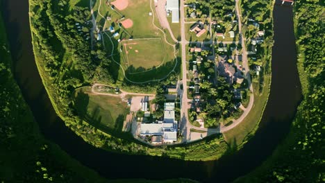 Top-Down-Aerial-Drone-Shot-of-the-Canadian-Town-Wawanesa-Manitoba