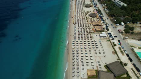 Vast-Beach-on-the-Ionian-Coast-with-Clear-Blue-Seawater-in-Drimadhes,-Albania