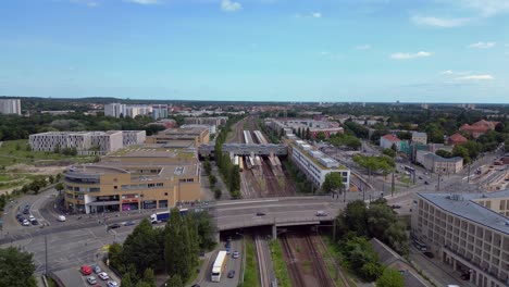 Potsdam-central-station-Traffic-hubon-river,-sunny-summer-day