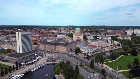 Potsdam-city-center-with-red-roofs-and-river-Havel-surrounding-it-on-a-sunny-and-cloudy-day