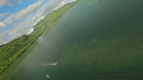 Kitesurfer-riding-in-the-lagoon-in-front-of-the-Le-Morne-Brabant-landmark