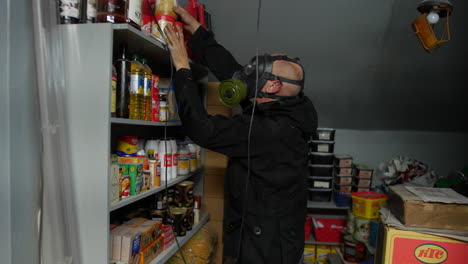 A-prepper-in-a-nuclear-fallout-bunker-stockpiling-food