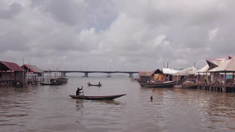 Makoko-Community,-Lagos,-Nigeria---30-June-2024:-Drone-view-of-Makoko-community-across-the-3rd-Mainland-Bridge