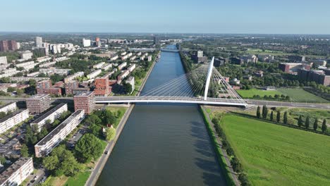 Cable-stayed-bridge-over-the-Amsterdam-Rhine-canal-in-Utrecht,-The-Netherlands