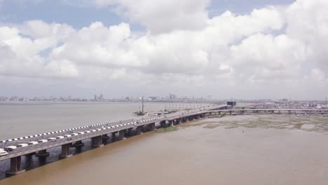 Makoko-Community,-Lagos,-Nigeria---30-June-2024:-Drone-view-of-3rd-Third-Mainland-Bridge