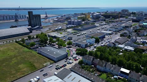 Panning-aerial-movement-above-the-industrial-place-of-Saint-Nazaire,-France