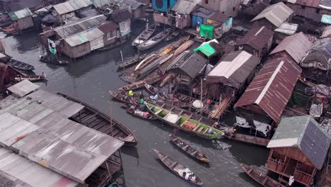 Makoko-Community,-Lagos,-Nigeria---30-June-2024:-Drone-view-of-Makoko-community-across-the-3rd-Mainland-Bridge