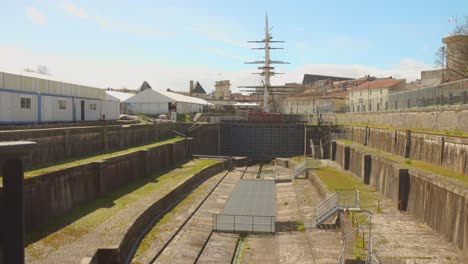 One-of-the-old-dry-docks-in-the-National-Maritime-Museum-of-Rochefort,-France