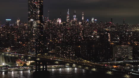 Aerial-view-of-The-Manhattan-skyline-at-night