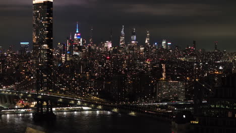 Aerial-view-of-The-Manhattan-skyline-at-night