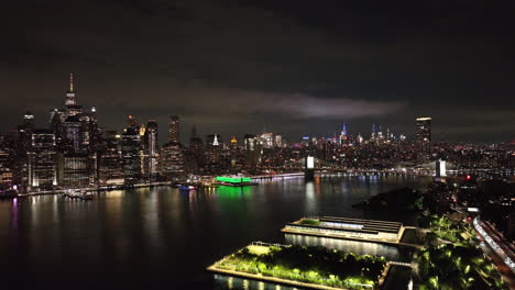 Aerial-view-of-The-Manhattan-skyline-at-night