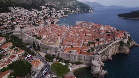 Aerial-orbit-famous-old-town-Dubrovnik-in-Croatia,-known-as-Kings-Landing