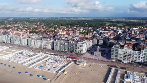 Aerial-Pullback-Revealing-Knokke-Town-and-Zoute-Beach---Golden-Hour