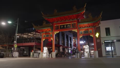 Timelapse-of-Chinatown-gate-on-Gouger-Street-at-night---Adelaide,-Australia