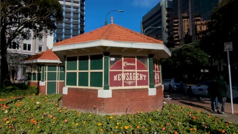 Exterior-view-of-Clarrie-Gibbons-Building-newsagent-in-Post-Office-Square-of-capital-city-of-NZ-Aotearoa