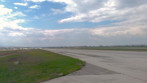 Airplane-of-Bulgarian-Air-after-landing-at-Sofia-airport,-is-taxiing-to-the-gates