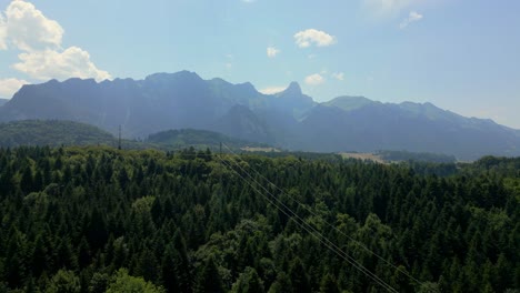 Aerial-Shot-of-a-Forest-with-Mountains-in-the-Background